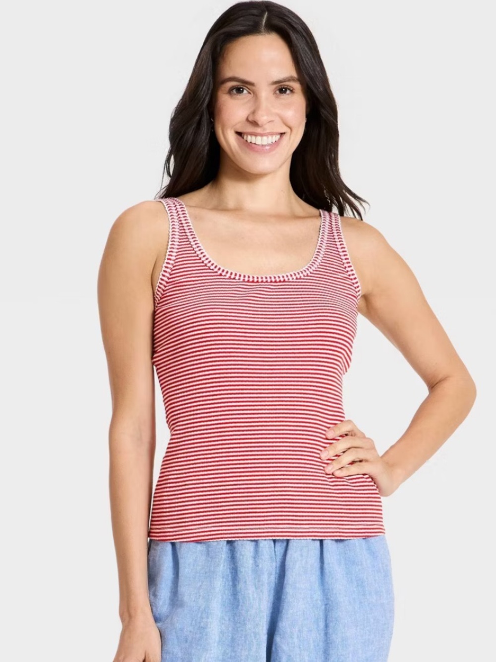 Universal Thread Red & White Striped Ribbed Scoop Tank Top